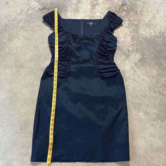 Tadashi‎ Shoji Dress Womens 14 Navy Blue Ruched Shirred Sides Stretch Taffeta - Picture 5 of 11